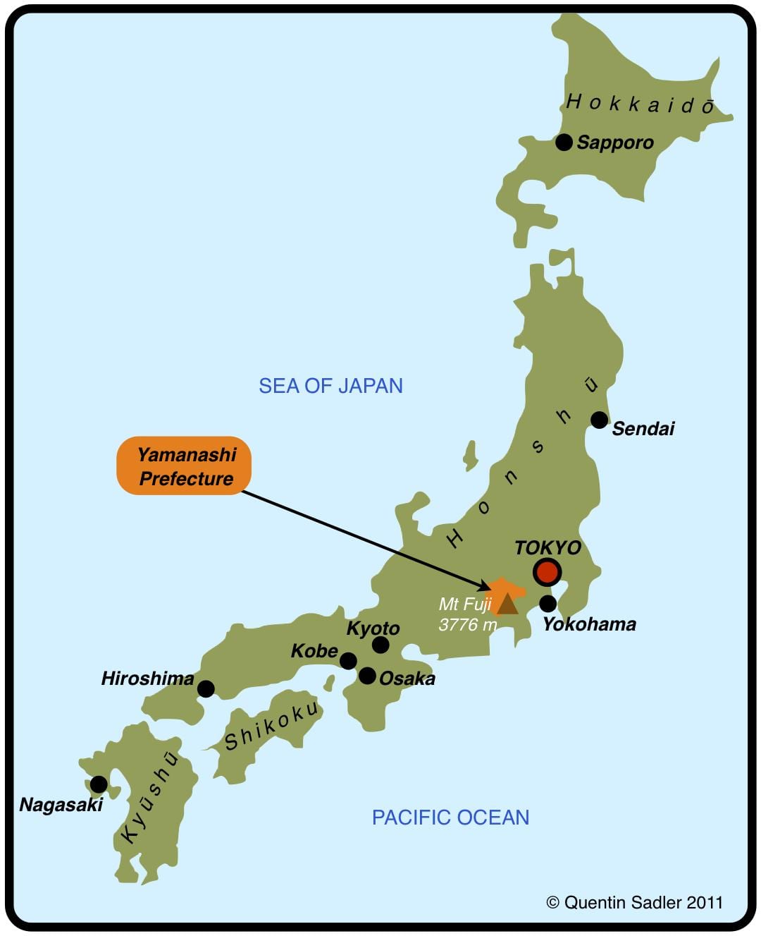 Yokohama op een kaart